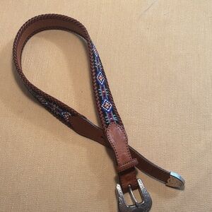 Vintage 90s Eddie Bauer Beaded Western Brown Leather Belt Size 28
